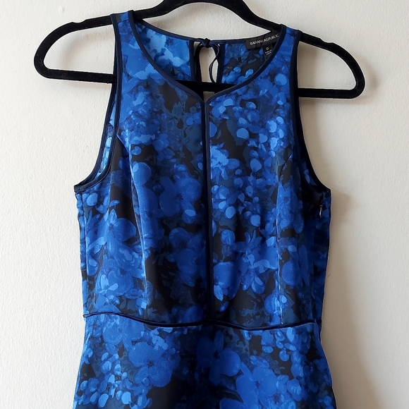 Banana Republic Sleeveless Dress Floral Print Midi Fit Flare Blue Women's Size 0 - Picture 6 of 12